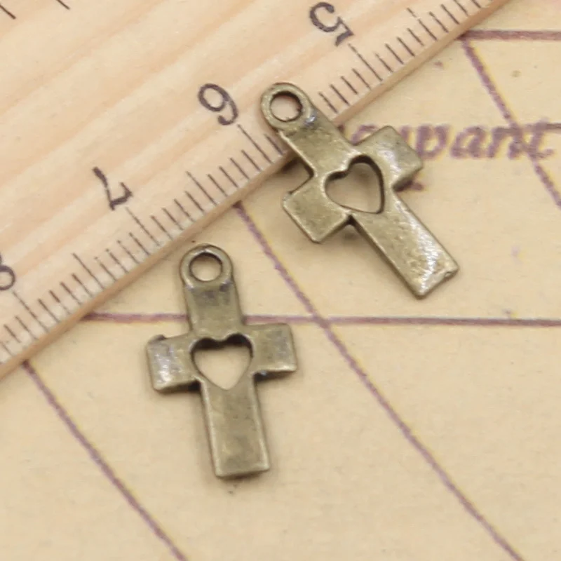 30pcs Charms Cross Heart 18x10mm Tibetan Bronze Silver Color Pendants Antique Jewelry Making DIY Handmade Craft