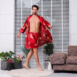 Vestido masculino, efeito de dragão em seda, extra grande, 5xl, cetim, robe para homens, kimono