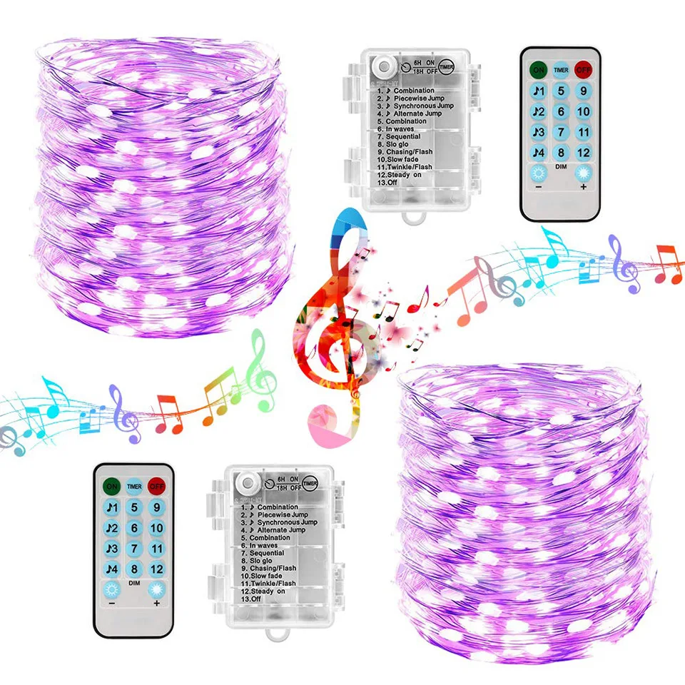 

Battery Operated Sound Activated LED Music String Lights 12Modes USB 5M 10M Fairy LED Garland For Party Christmas Wedding Decor