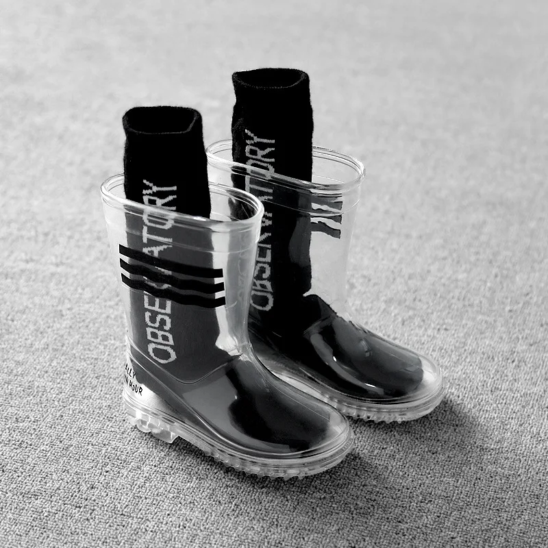 Child Boys Girls Rainboots Kids Transparent Waterproof Rain Shoes Students Child Baby Toddler Rain Boots Non-slip Size 24-32