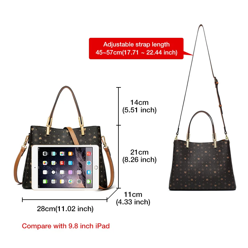 FOXER Lady Elegant Handbag Large Capacity Tote Signature Women's Monogram PVC Shoulder Crossbody Bag with Adjustable Strap