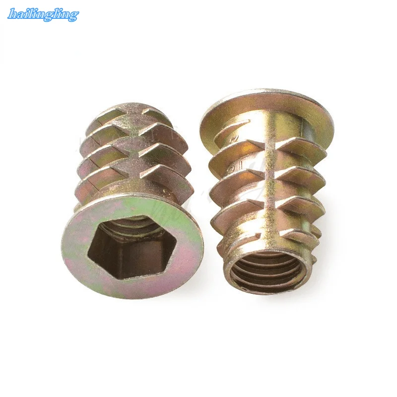 10Pcs M4 M5 M6 M8 M10 Zinc Alloy Thread For Wood Insert Nut Flanged Hex Drive Head Furniture Nuts