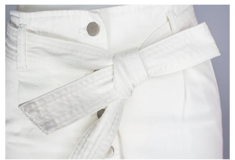 Falda vaquera asimétrica para mujer, cinturón elegante con cordones, botonadura única, abertura Midi, cintura alta, calle blanca, Verano