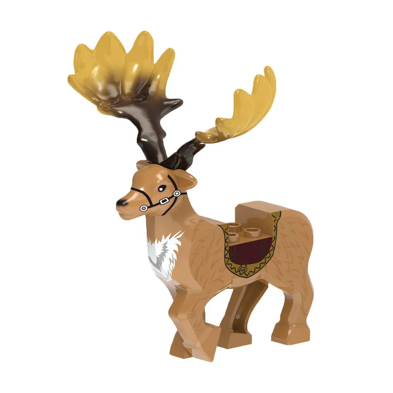 Medieval Animal Building Blocks Elk Christmas Deer Wild Boar Goat Tiger Wolf Mount Brick Model Educational Toy for children C315