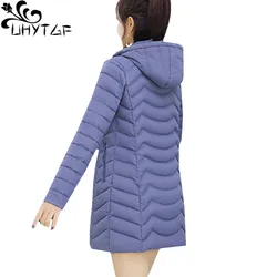 UHYTGF Women Winter Jacket Thin And Light Down Jacket Parkas Mujer Hooded Casual Female Winter Cotton Coat 6XL Big Size Top 778