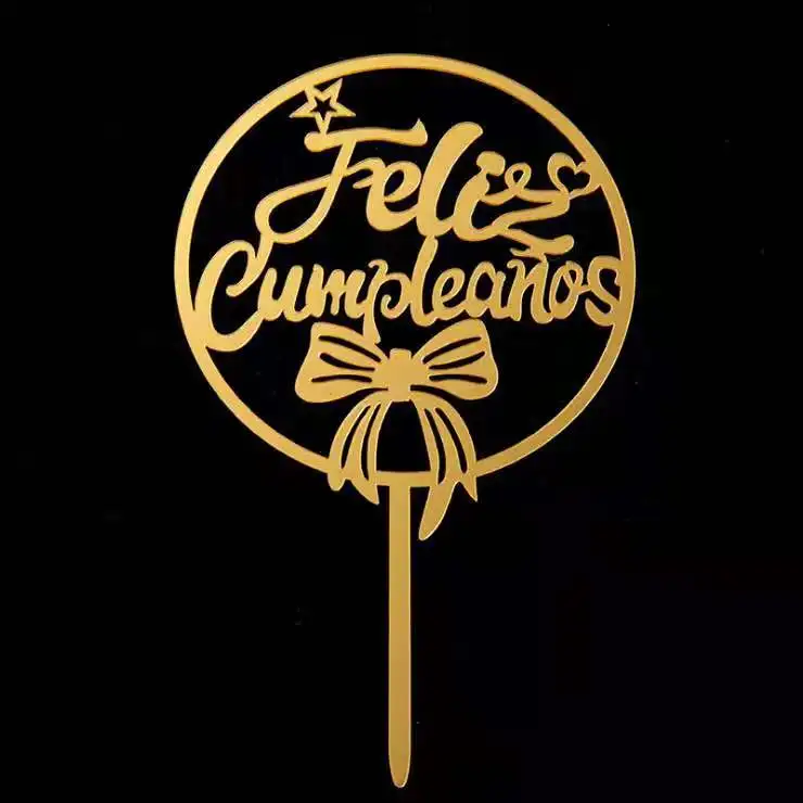 INS 새로운 스페인어 Feliz Cumpleanos 케이크 토퍼, 아크릴 생일 축하 케이크 토퍼, 생일 기념일 파티 케이크 장식