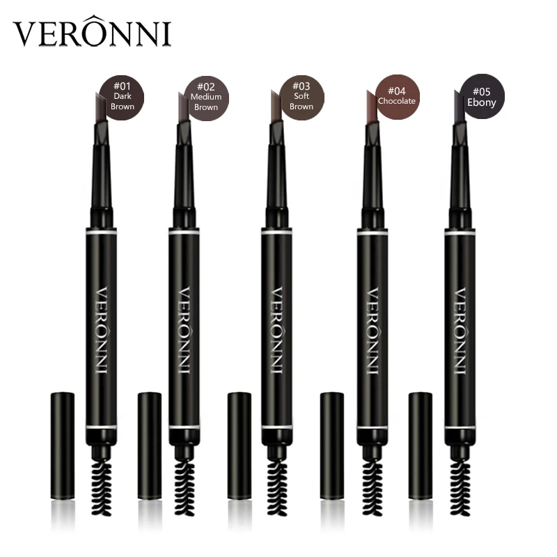 VERONNI-lápiz de cejas de doble punta, 5 colores, resistente al agua, larga duración, No florece, giratorio, tatuaje de cejas triangular