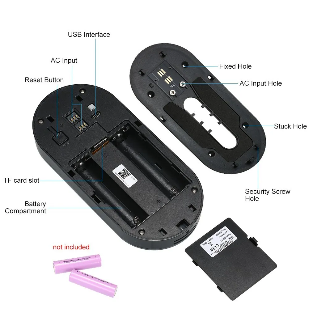 Smart Wifi 1080P Security Deurbel Met Visuele Opname Nachtzicht Pir Bewegingsdetectie