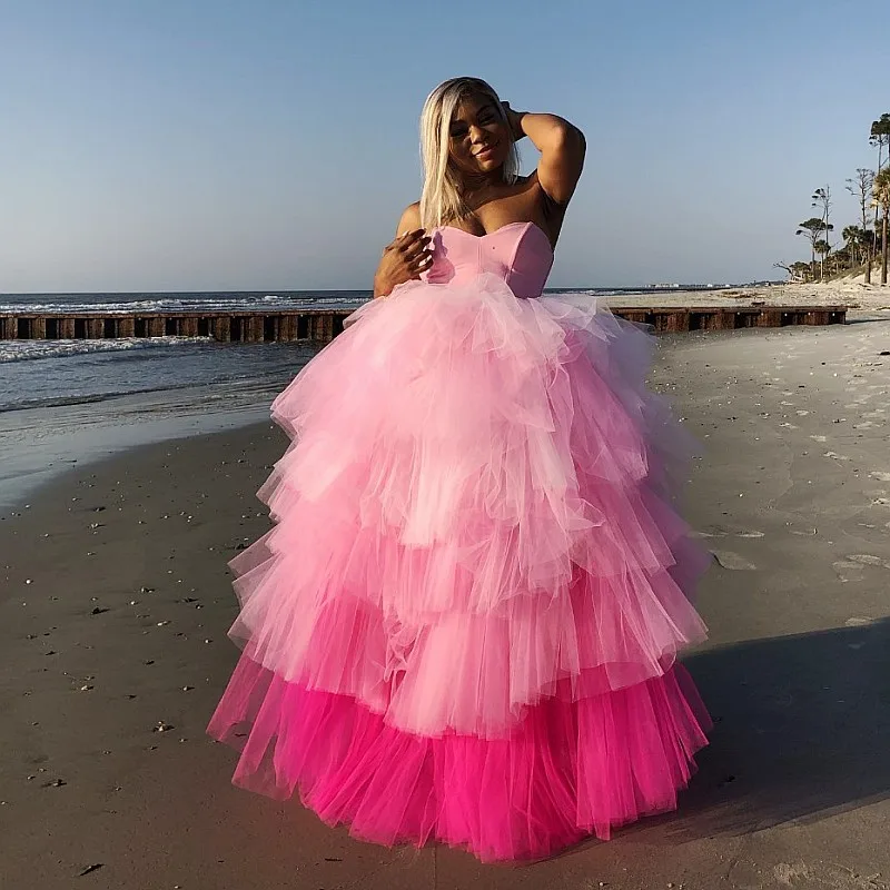 Yipeisha-vestido de fiesta rosa y Fucsia para niña, traje de fiesta con falda escalonada, colores variados, quinceañera