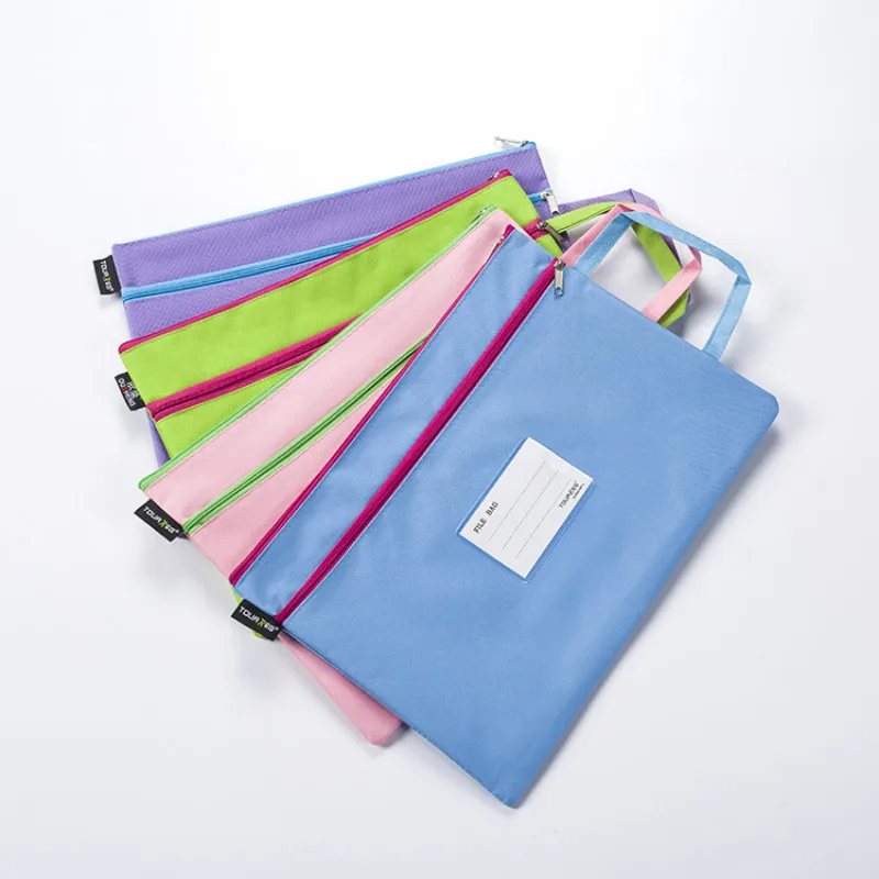 

10PCS A4 Double Zipper Portable Student Subject Classification Oxford Cloth Waterproof File Holder Color Information Storage Bag