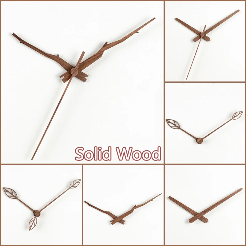 Solid Wood Wall Clock Parts Home Decor Creative Wood Clock Hands in Black Walnut Hour Minute Second Clock Pointer Repair Parts