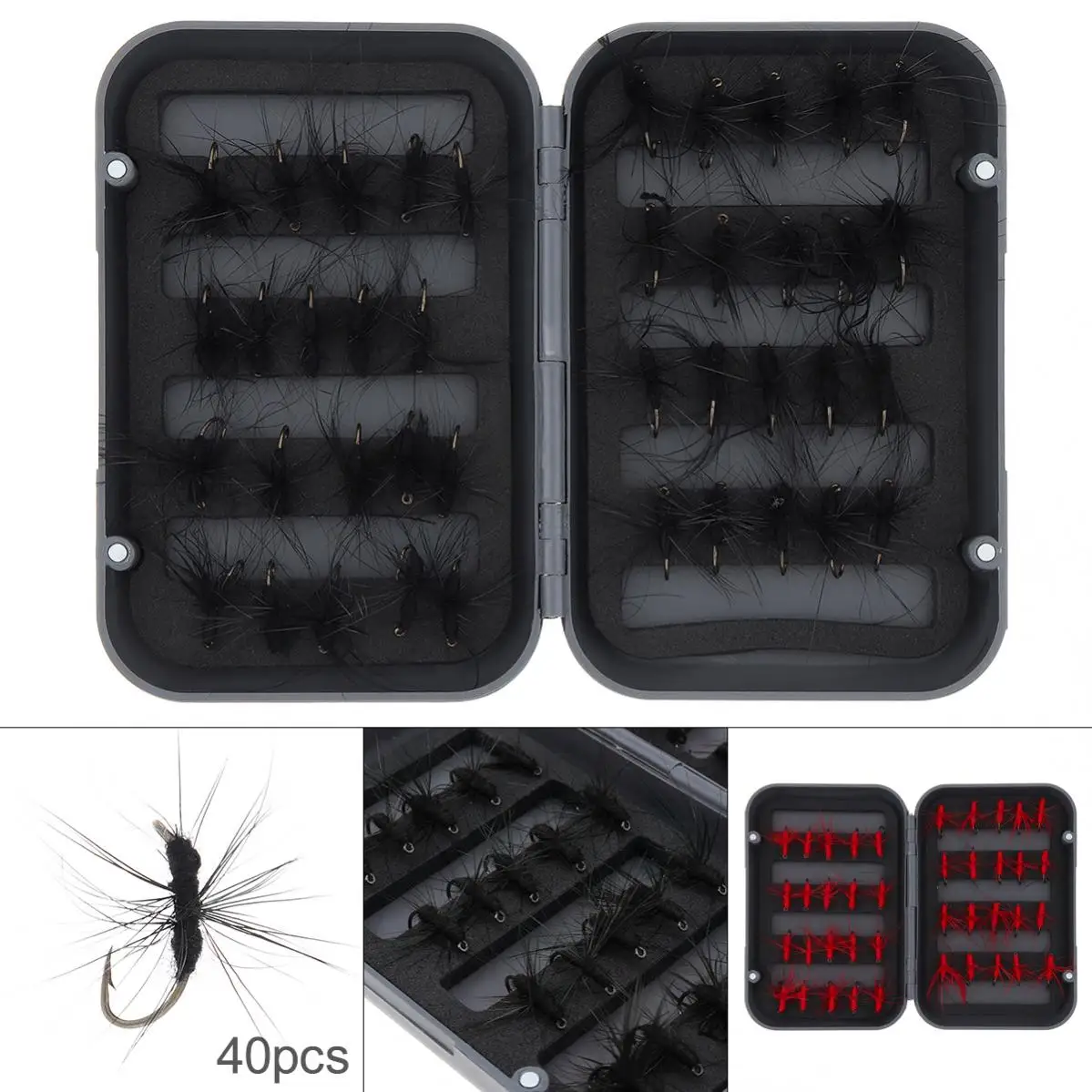 

40pcs/set Trout Fly Fishing Flies Kit Red Black Ants Artificial Insect Flying Lure Bait