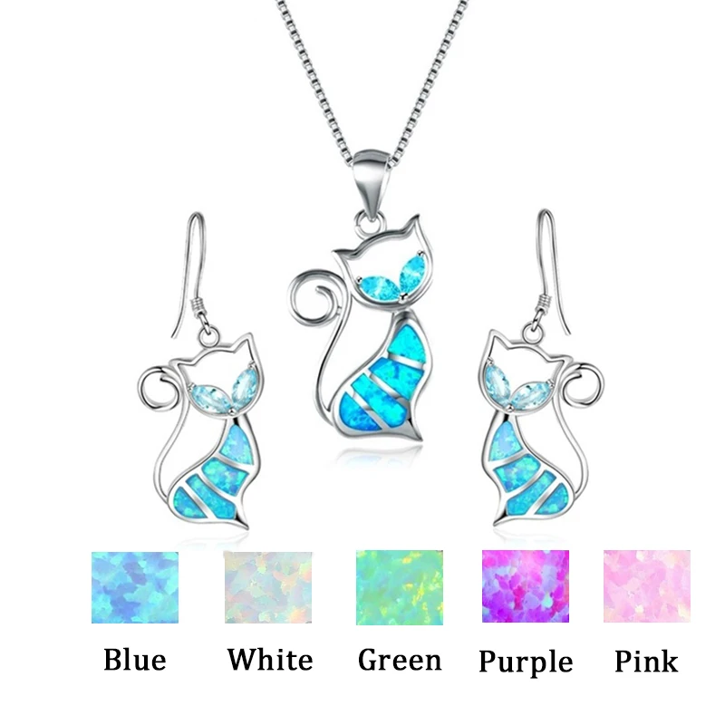 32 Styles Trendy Geometric Shape Jewelry Set For Women Imitation Blue Fire Opal Purple Crystal Pendant Necklace Earrings Jewelry