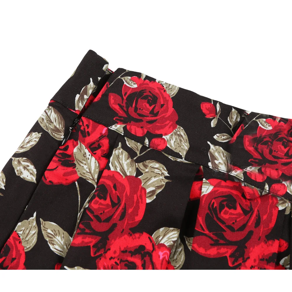 3XL A Vita Alta Floreale Rockabilly Gonne A Pieghe Delle Donne di Estate Fiore Rosa Rosso Bohe 50s 60s Vintage Gonna Midi Abbigliamento di Grandi