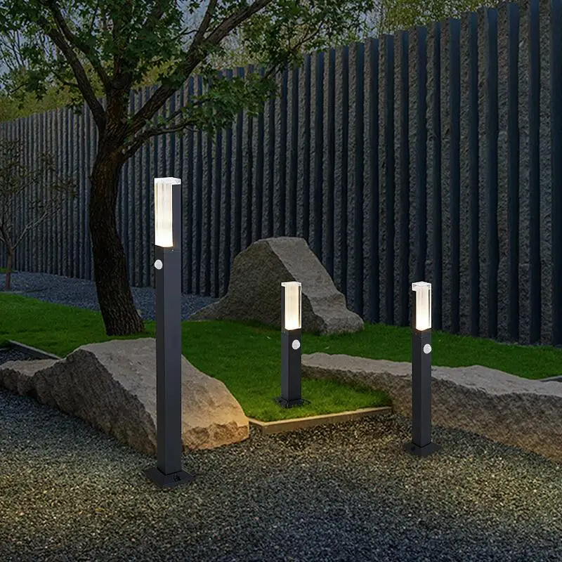 60 cm con sensore di movimento lampada da giardino a LED moderna pilastro in alluminio luce cortile esterno villa paesaggio prato bolardo luce