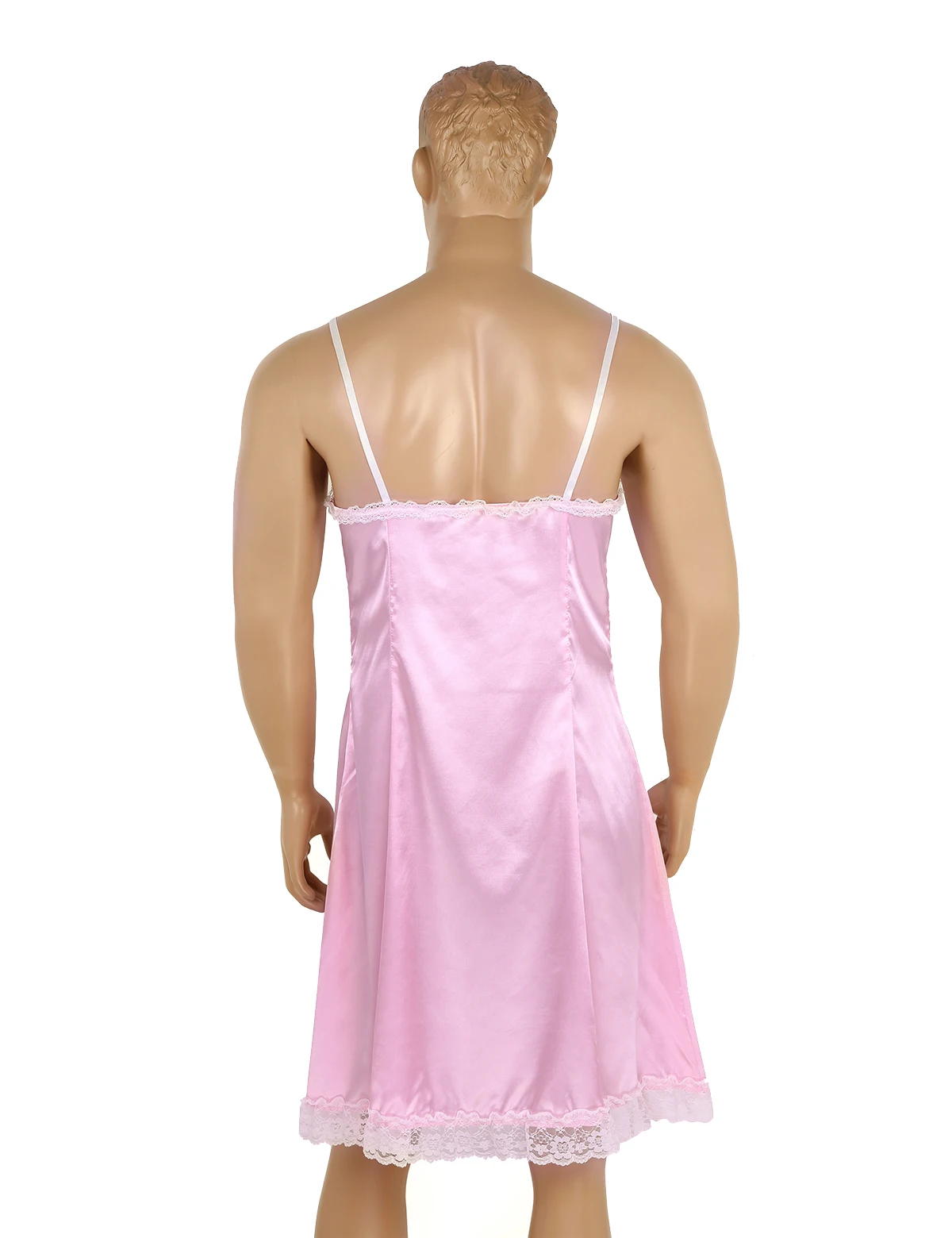 Mens Lingerie Dress Sissy Satin Lace Slip Dress Gay Sexy Pink Costume Pajamas Nightwear Underwear