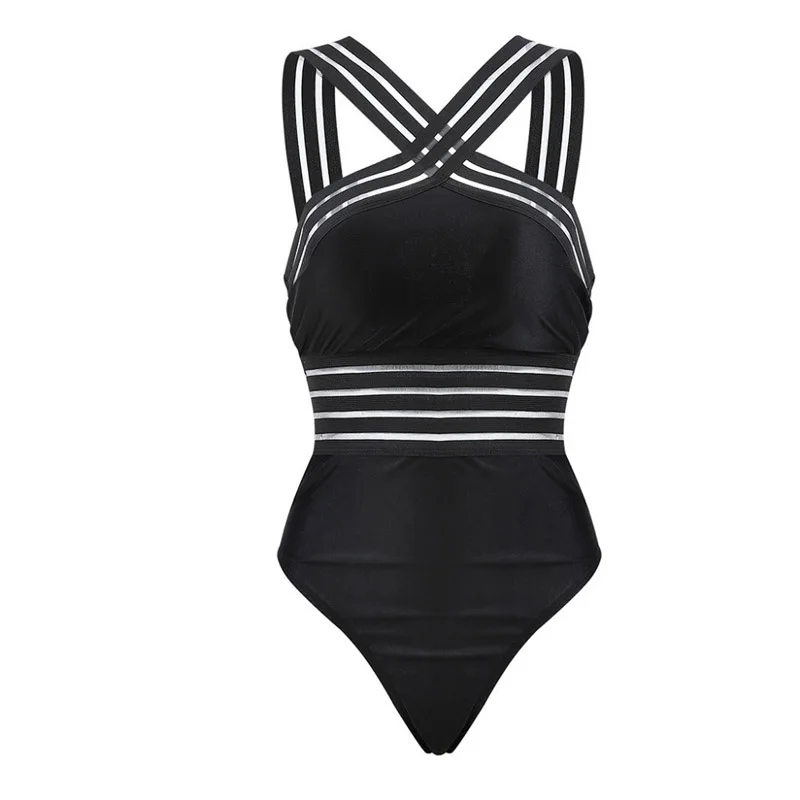 Bodysuit de biquíni bandagem listrada para mulheres, swimwear push up, maiô triângulo sexy para senhoras, maiô sem costas, 2021