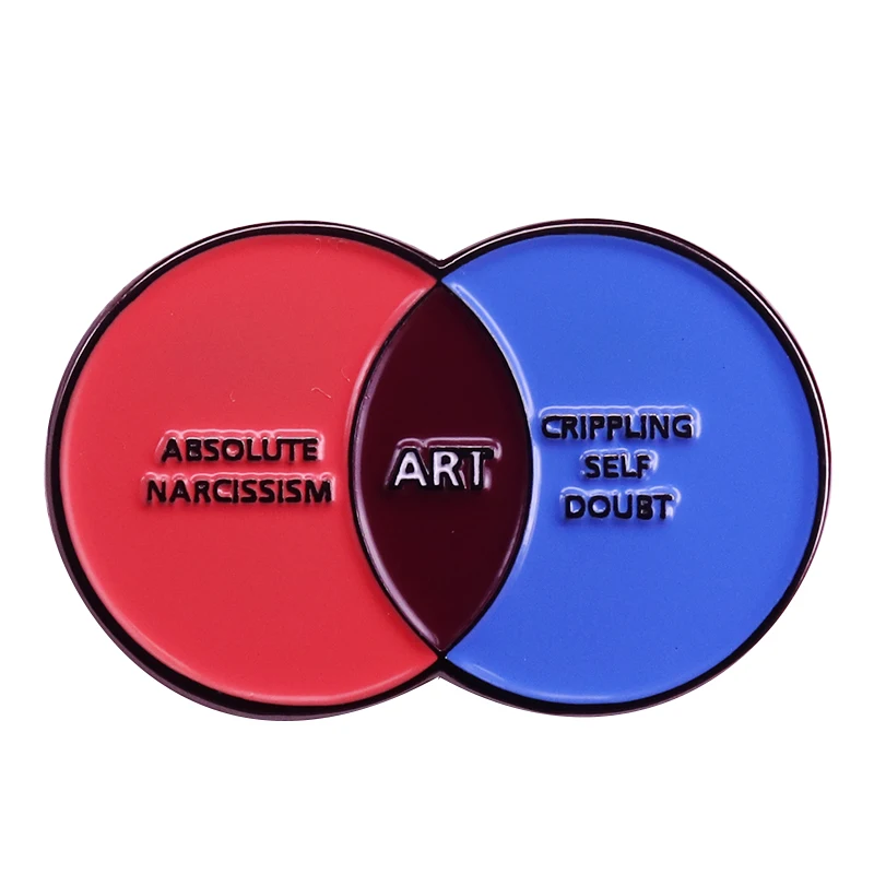 Absolute Narcissism + Crippling Self Doubt = Art Pin Popular Venn Diagram Brooch Reimagined Artists Badge