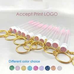 Wholesale 10pcs Pink Mascara Brush Tube With Eyelash Wand Gold Keychain Micro Lash Eyebrow Cleaner Mini Cilia Comb Brushes Wand