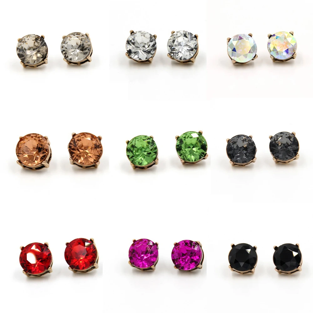 2021 HOT Trendy Brand Classic Round Alloy Frame Inlay Multicolor AB Clear Crystal Stud Earrings For Women Girls Fashion Jewelry