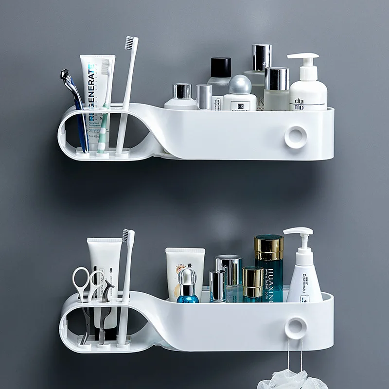 Punch-free  Wall-Mounted Storage Rack Shampoo Cosmetic Towel Holder Toothbrush Rack Bathroom Shelf Toilet Bathroom Accessories