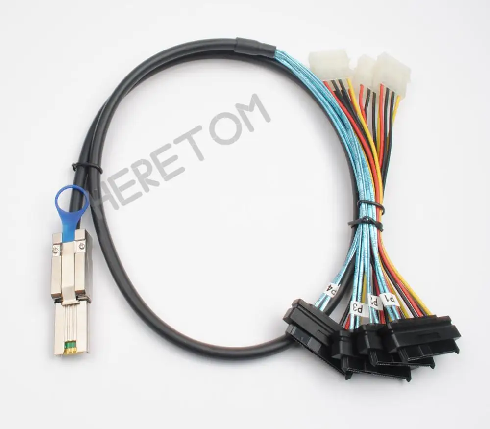 100CM SAS SATA CABLE Mini SAS 4x Mini SAS26P SFF-8088 to 4 SFF 8482 SAS29P SAS Power Cabe 1M