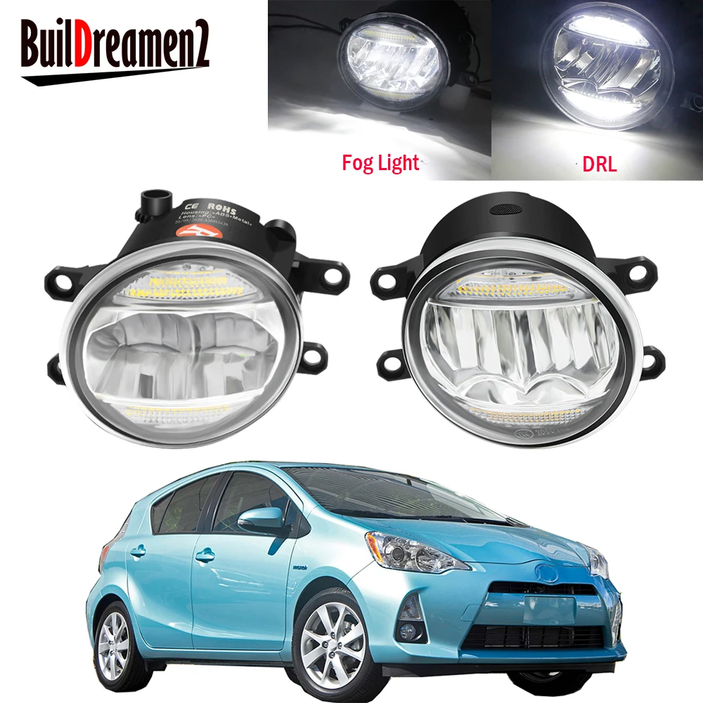 2 X Car Right + Left LED Fog Light Assembly Daytime Running Lamp DRL 30W 8000LM 12V For Toyota Prius Plus C V 2011-2015