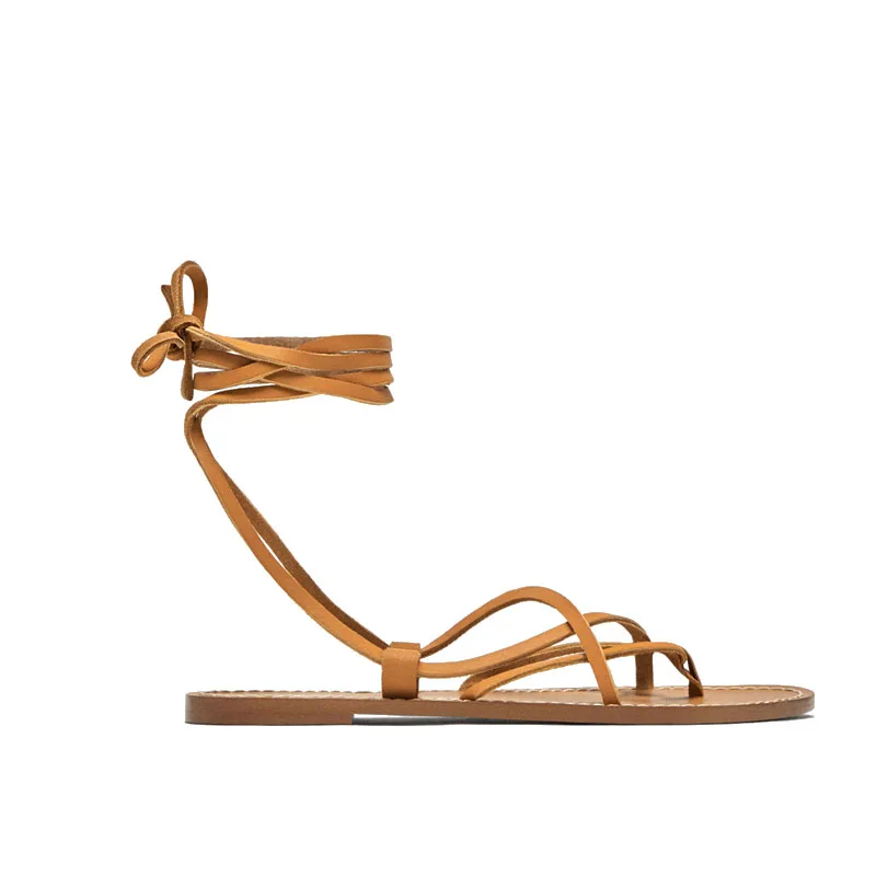 2024 Summer Flats Sandals New Rome Strappy Chic Bohemia Holiday Beach Shoes Woman Ankle Strap Casual Flat Sandalias Flip Flops