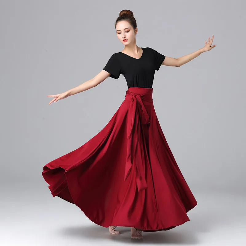 Women Dancing Costume Flamenco Waltz Ballroom Dance Skirt Classical Competition Practice Bandage Big Swing Spanish Skirts