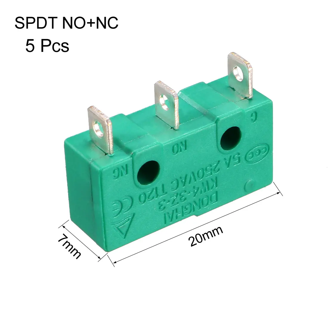 5PCS KW4-3Z-3 Micro Limit Switch SPDT NO NC 3 Terminals Momentary Push Button Actuator Green Microswitch for Elctronic Equipment