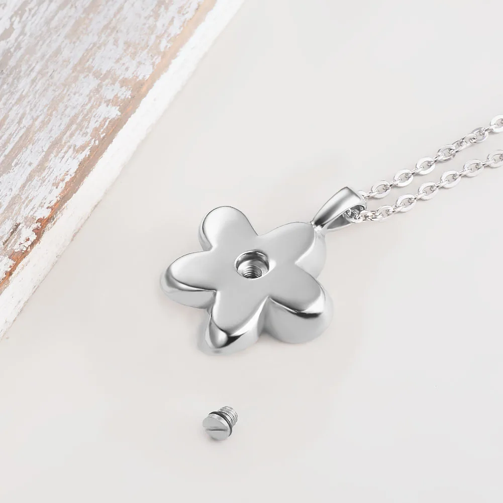 Flower Shape Cremation Stainless Steel Jewelry Ashes Locket Pendant Memorial Holder Urn Necklace For Human Pet Dropship