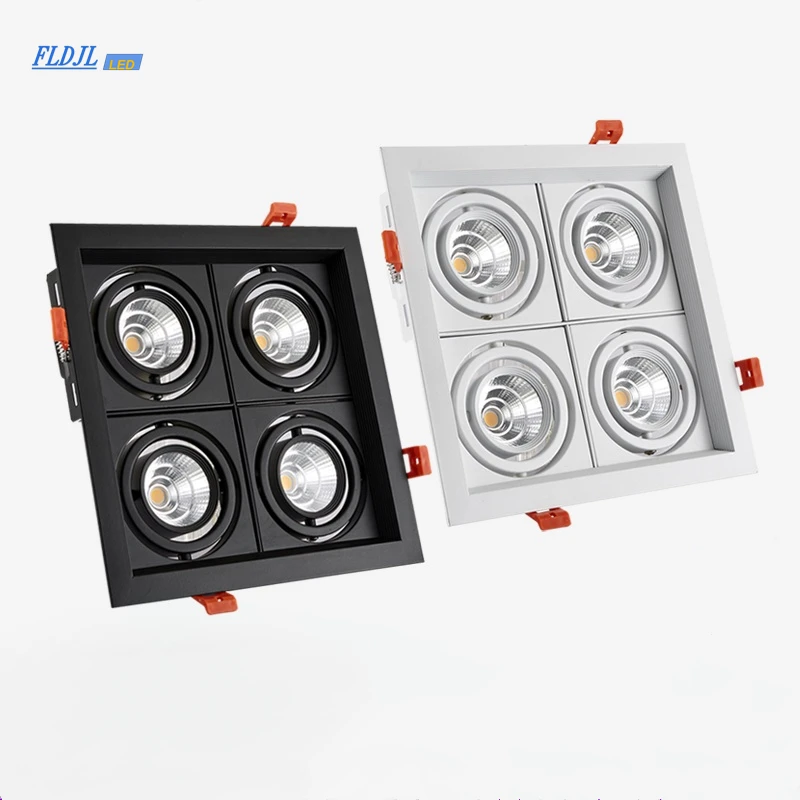 Dimmable super bright 4 heads recessed square LED Downlights COB 40W LED Spot lights LED decoration Ceiling Lamp AC85-265v