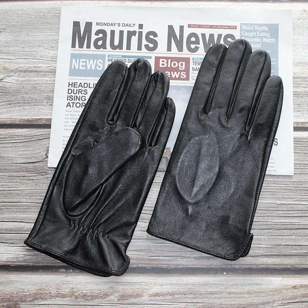 Touch screen sheepskin gloves men\'s leather fashion black single leather without lining high quality goatskin driving gloves