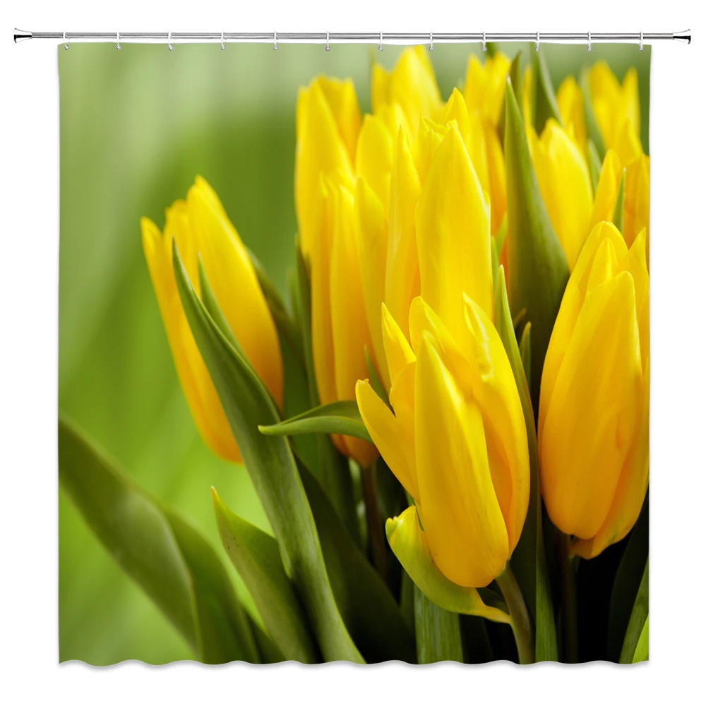 Spring Flower Butterfly Shower Curtains Set Colorful Floral Plant Tulip Rose Daisy Pattern Print Bathroom Decor Polyester Fabric