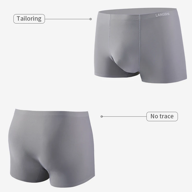 Boxers de seda gelo masculino, roupa interior sem costura, shorts boxer respiráveis ultra-finos, cuecas masculinas, 4 peças por conjunto