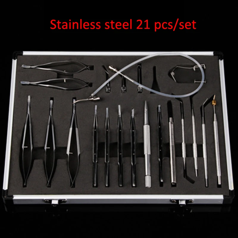 21Pcs/set Titanium Alloy Eye Ophthalmic Cataract & Intraocular Set Surgical Instrument Eye Micro Surgery Tools