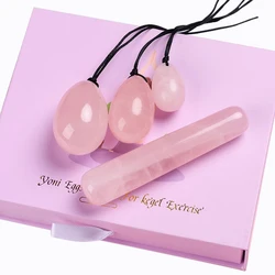 Natural Rose Quartz Yoni Egg Set Jade Egg Vaginal Muscle Firming Kegel Exercise Crystal Yoni Wand Feminine Hygiene Massage Stone