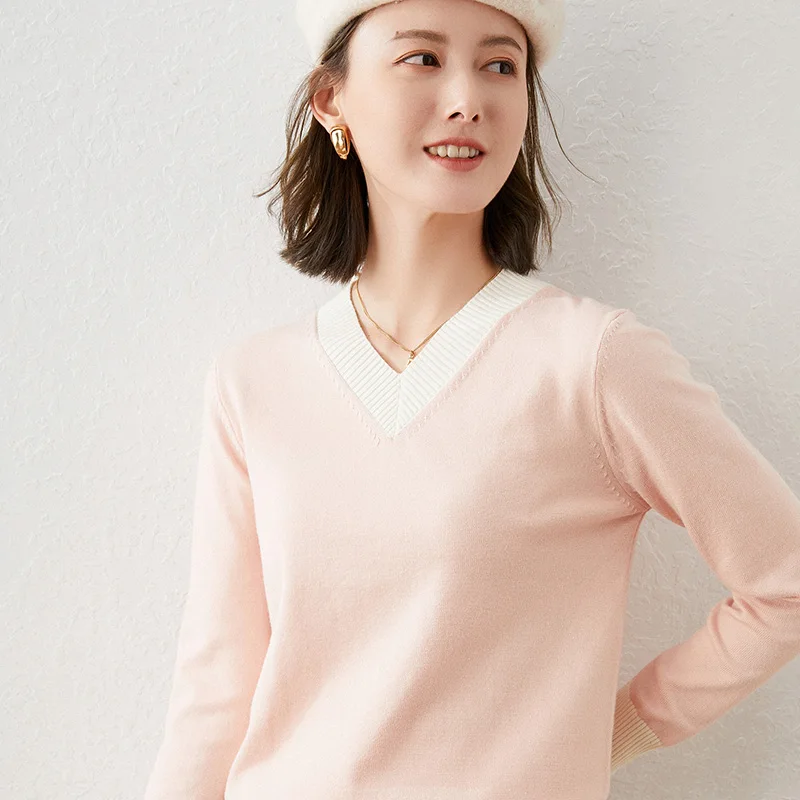 Suéter de Cachemira con cuello en V para mujer, Jersey de punto informal, top de otoño e invierno, 2021