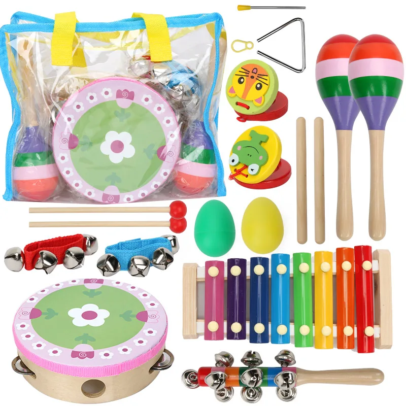 

14pcs Musical Instruments Toys Set for Toddlers Wooden Orff Musical Percussion Instruments Preschool Eco Friendly Drum Set