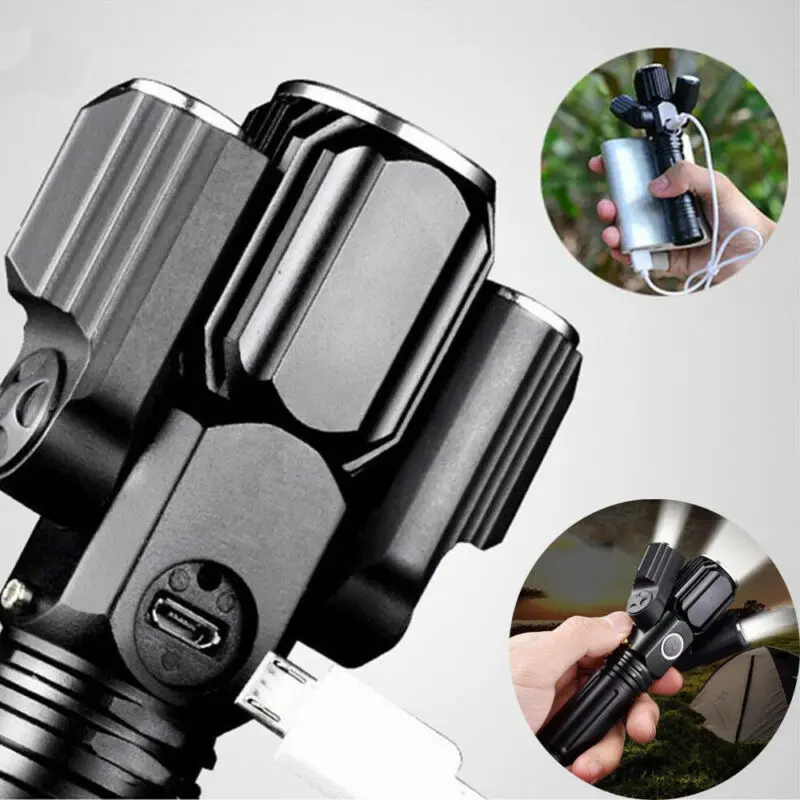PYMH 20000LM Police Tactical Military LED Lamp Flashlight Torch T6 LED 3 Modes 18650 Flashlight Zoomable 3 Head Light
