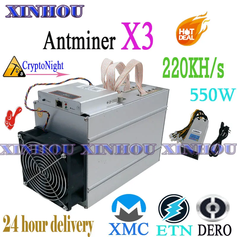 

Used XMC ETN DERO Asic miner AntMiner X3 220KH/s CryptoNight Mining machine Better than S9 S9j S9k S17 T17 S15 Z11 B7 A8 m3 Z1