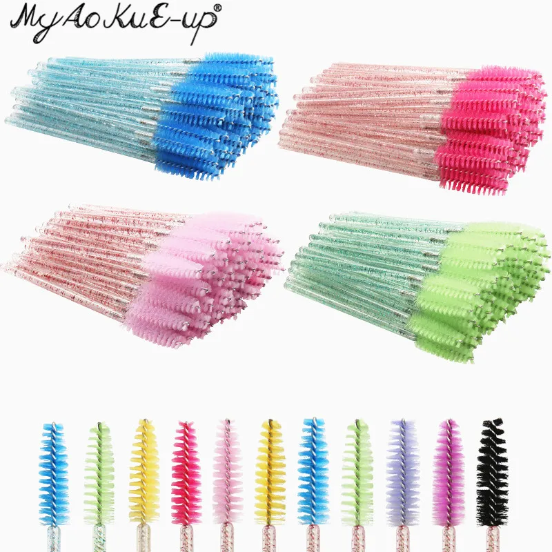 Neue Kristall Wimpern 150 Stück Diamant Griff Pinsel Mascara Zauberstäbe Applikator Kosmetik bürste Einweg Make-up Pinsel Werkzeuge – Detail 1
