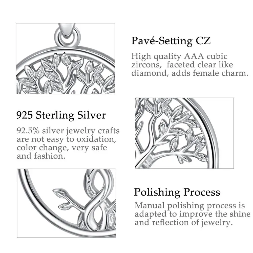 EUDORA 925 Sterling Silver Tree of Life Necklace Solid Silver Twisted Rowan Tree Charm with Silver Chain or Only Pendant CYD436