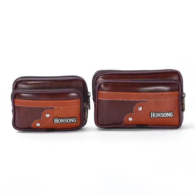 random bag  Man Mobile Phone Waist Bag Wear Leather Belt transverse PU Leather Change Key Bag Casual Waterproof