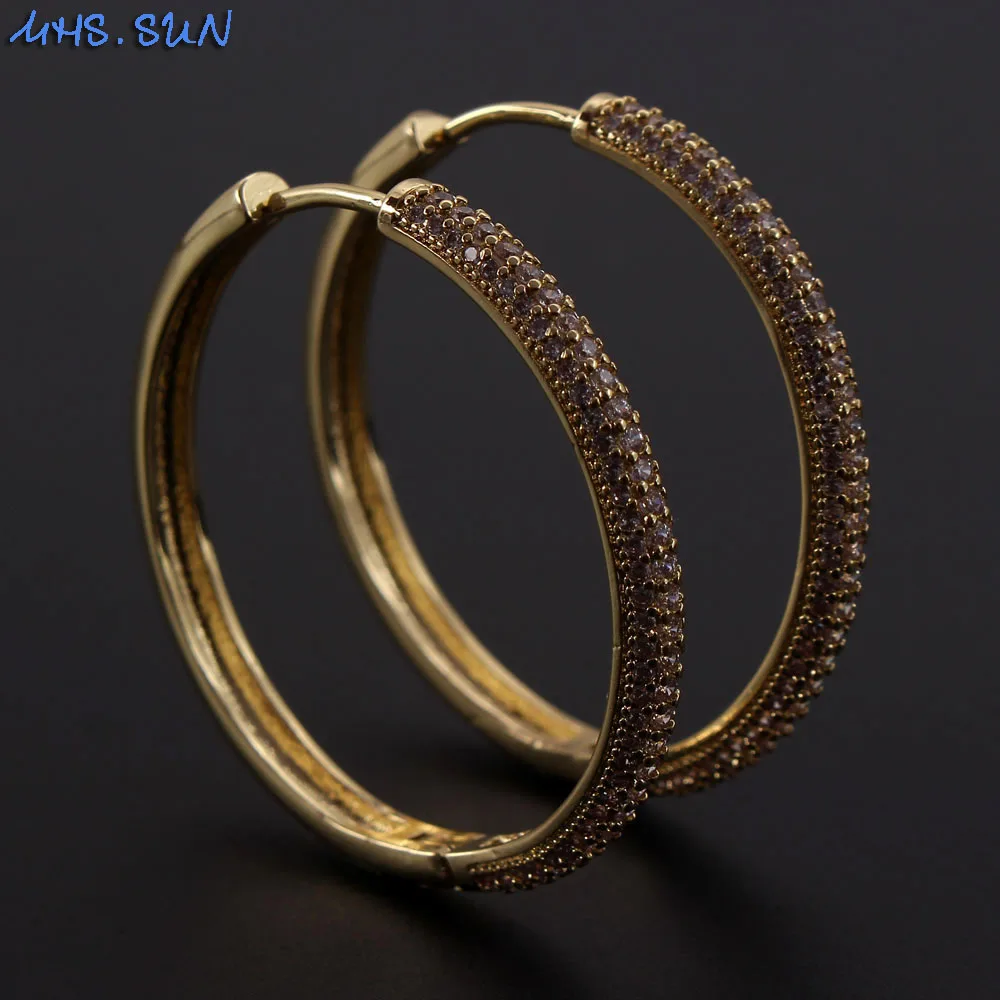 MHS.SUN Fashion Women Gold Color Big Hoop Earrings Luxury CZ Cubic Zircon Earring For Female Banquet Party Jewelry 1Pair