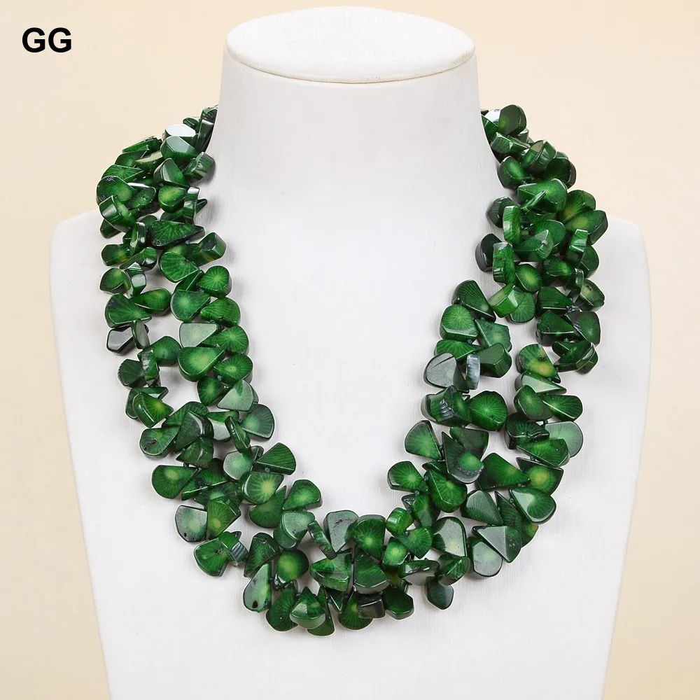 

GuaiGuai Jewelry 18" -22" 2 Strands Green Coral Necklace