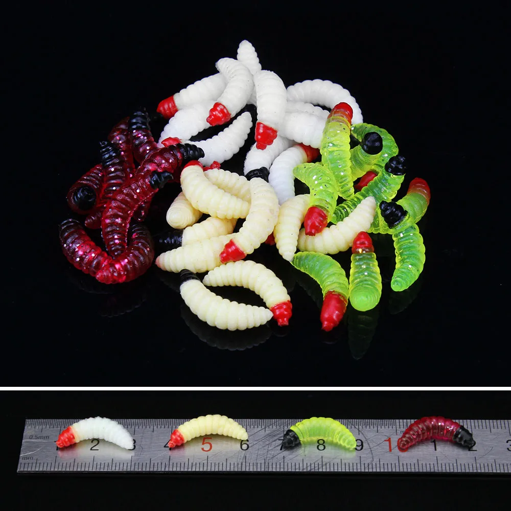 50Pcs/Bag Fishing Lures Plastic Soft Bait Artificial Maggot Grub Soft Fishing Lure Hooks Smell Worms Glow Shrimps Fish Lures