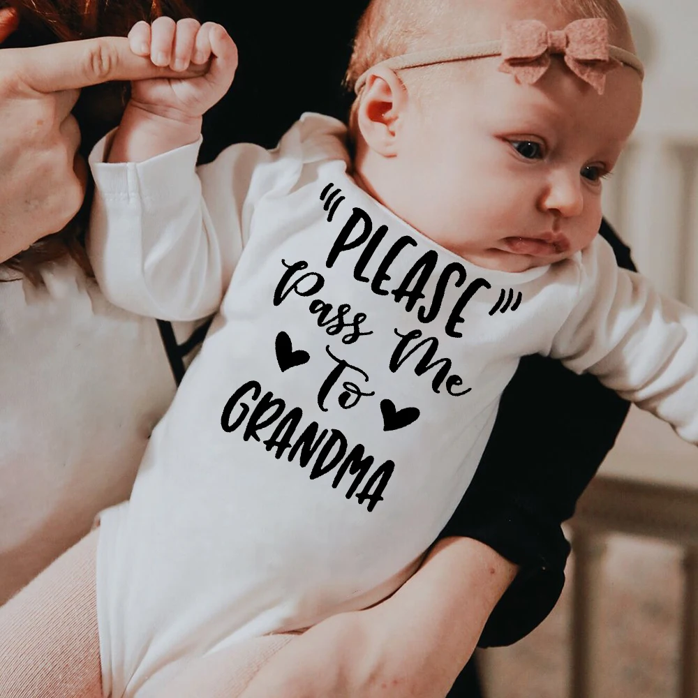 

Please Pass Me To Grandma Cute Newborn Baby Rompers Infant Girls Boys Long Sleeve Clothes Funny Print Bodysuits Outfit Born Gift