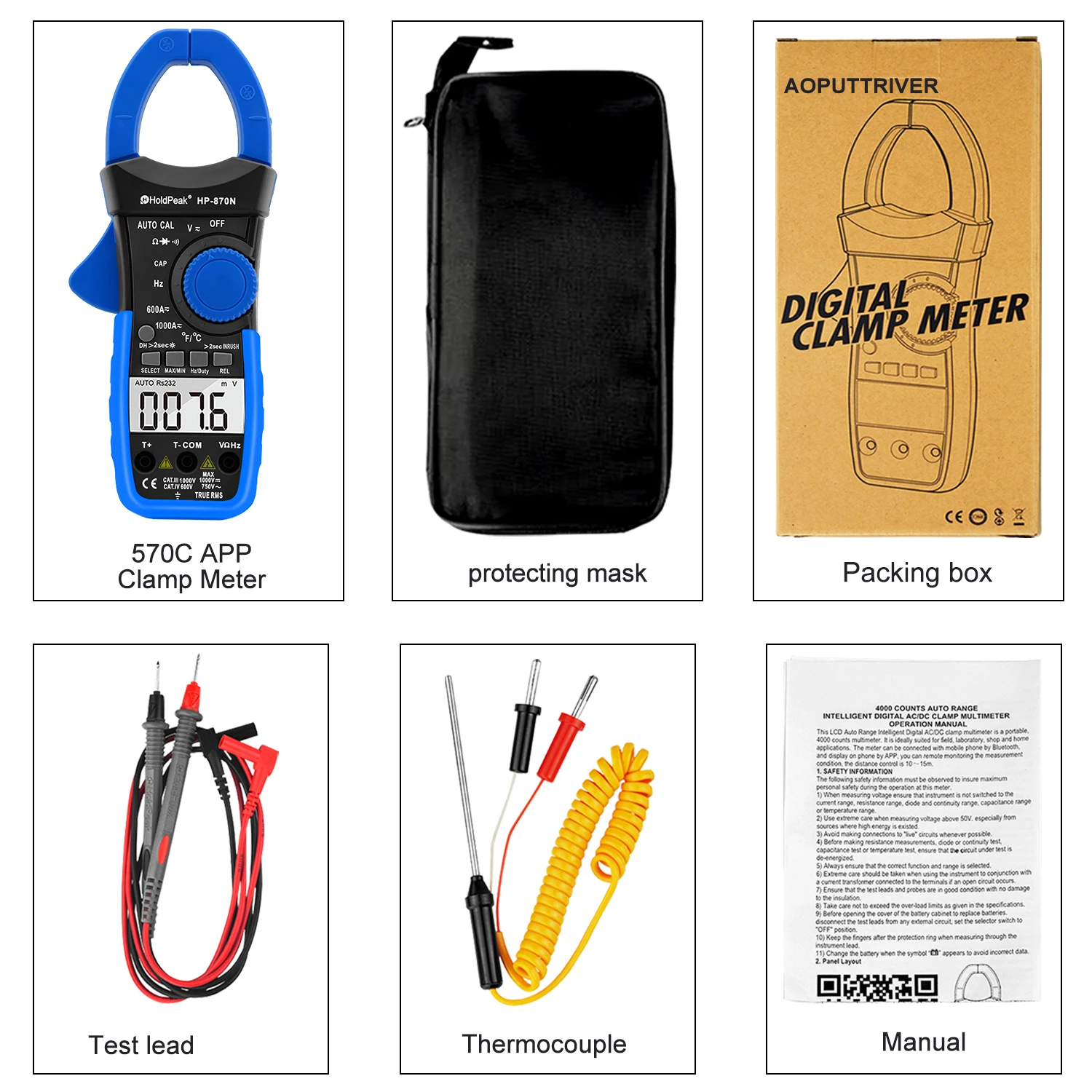 HoldPeak HP-870N Auto Range Multimetro Digital Clamp Meter Multimeter Pinza Piers Ammeter Amperimetro True RMS Frequency Tester