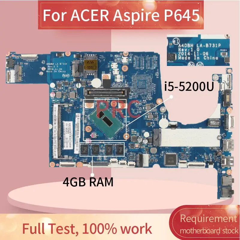 

For ACER Aspire P645 i5-5200U Notebook Mainboard LA-B731P SR23Y 4GB RAM DDR3 Laptop Motherboard